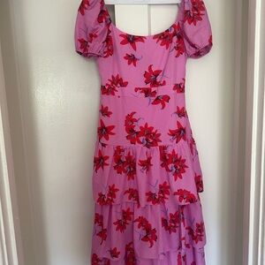 LIKELY Pink Floral Midi Dress